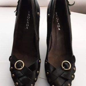 Shoes Esouada, black leather, 6.5 us